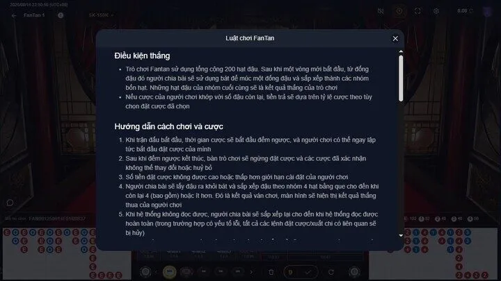 Thông tin về luật chơi Fantan